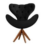 Cadeira Decorativa Egg Com Capitonê Preta Giratória Madeira