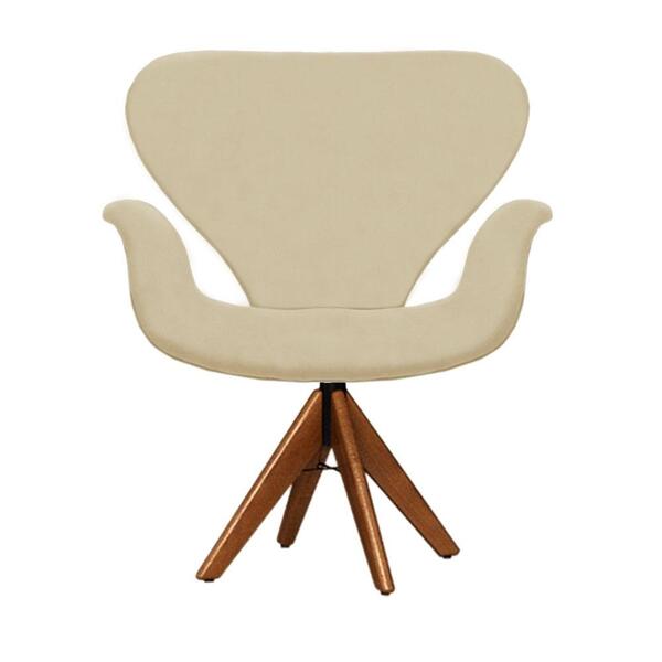 Cadeira Decorativa Tulipa Bege Giratória Madeira