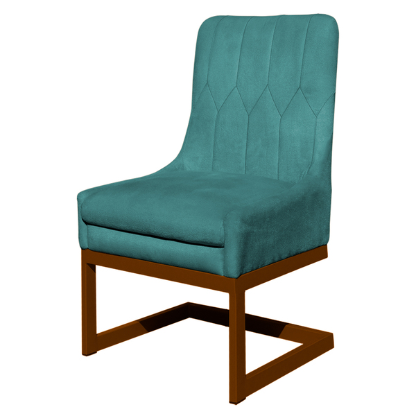 Cadeira Decorativa Valentina Base Bronze Veludo Azul Turquesa