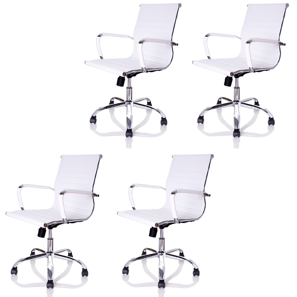 Cadeira Diretor Charles Eames Esteirinha Couro Pu 11d Branco