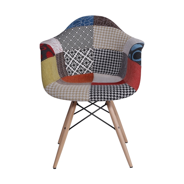 Cadeira Dkr Com Braço Mix Patchwork Base De Madeira - Or Desi