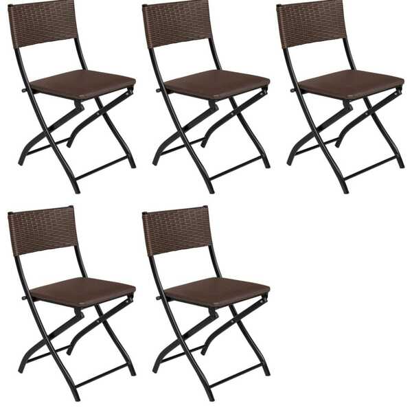 Cadeira Dobravel Bar, Lanchonete Castanho - Kit 5 Pc