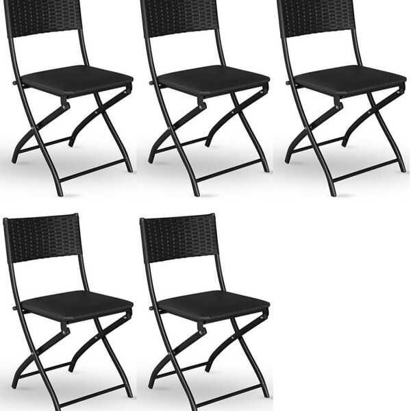 Cadeira Dobravel Bar, Lanchonete Preto - Kit 5 Pc