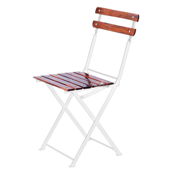 Cadeira Dobrável Ferro Branco E Madeira Maciça Envernizada