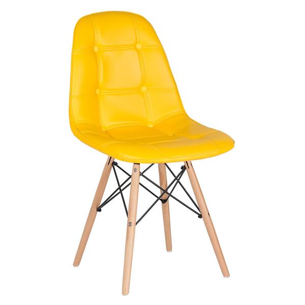 Cadeira Eames Botonê - Amarelo - Base De Madeira Clara