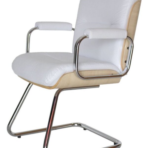 Cadeira Eames Diretor Base Fixa Linha Capa Em Madeira Branco