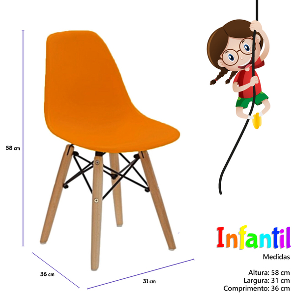 Cadeira Eames Infantil Base Madeira Sem Braço Laranja
