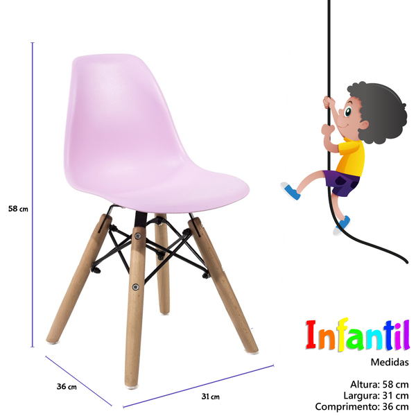 Cadeira Eames Infantil Base Madeira Sem Braço Rosa
