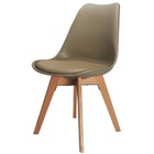 Cadeira Eames Leda Com Assento Estofado Base Madeira - Bege -