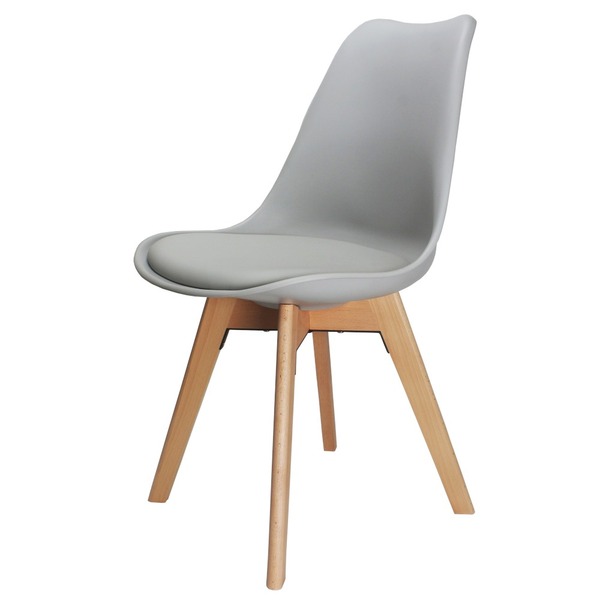 Cadeira Eames Leda Com Assento Estofado Base Madeira - Cinza