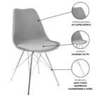 Cadeira Eames Leda Design Estofada Cinza Tower Cromado