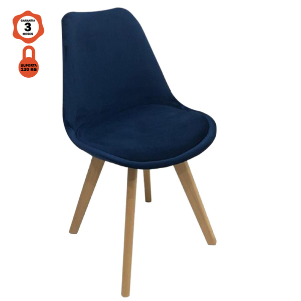 Cadeira Eames Leda Em Veludo Base Madeira Sem Braço