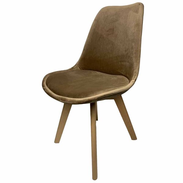 Cadeira Eames Leda Em Veludo Base Madeira Sem Braço