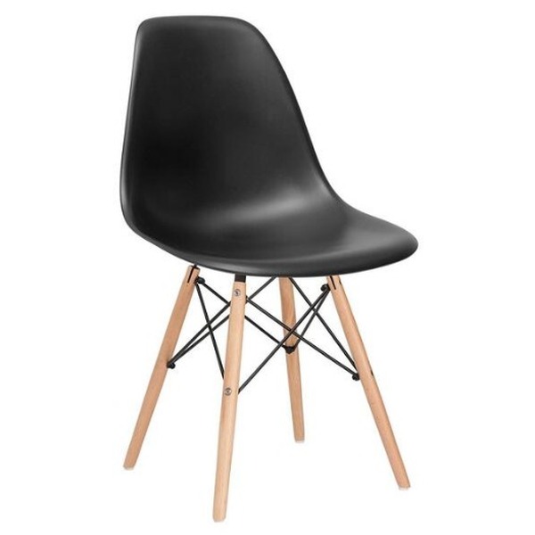 Cadeira Eiffel Charles Eames  Preta Com Base De Madeira, Eleg