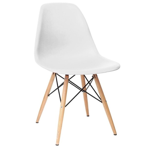 Cadeira Eiffel Charles Eames Branca F01 Com Base De Madeira D