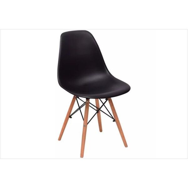 Cadeira Eiffel Charles Eames Em Abs Preta Com Base De Madeira