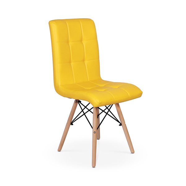 Cadeira Eiffel Gomos Estofada Base Madeira Amarela