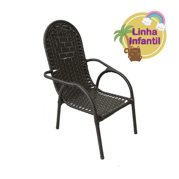 Cadeira Em Junco Infantil Para Varanda/area Luxo Preto Fosco