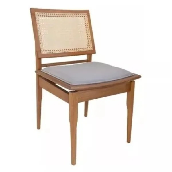 Cadeira Em Madeira Assento Em Linho E Telinha - Marrom