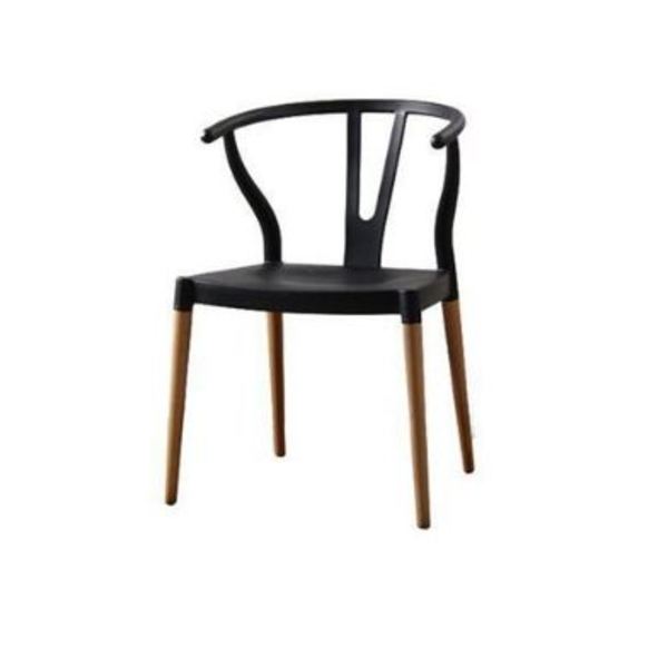 Cadeira Em Polipropileno E Base Em Madeira Preta