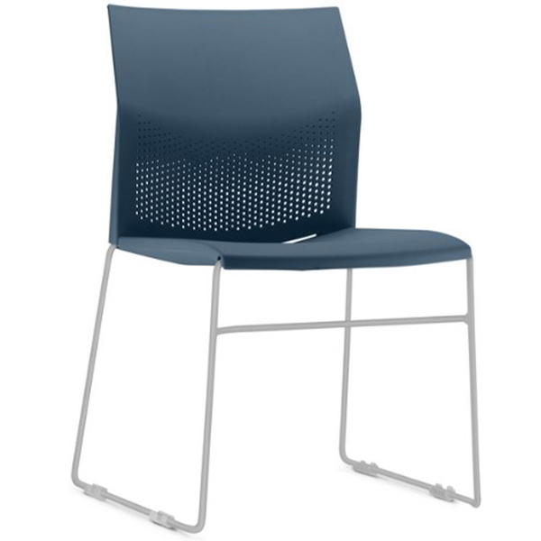 Cadeira Empilhável Fixa Link F02 Base Aço Cinza Azul - Lyam D