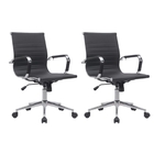 Cadeira Escritório Diretor Eames Em Couro - Preta - 2 Cadeiras
