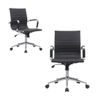 Cadeira Escritório Diretor Eames Em Couro - Preta - 8 Cadeiras