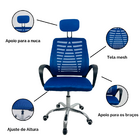 Cadeira Escritório Diretor Oficial Tela Mesh Apoio Nuca - Pre