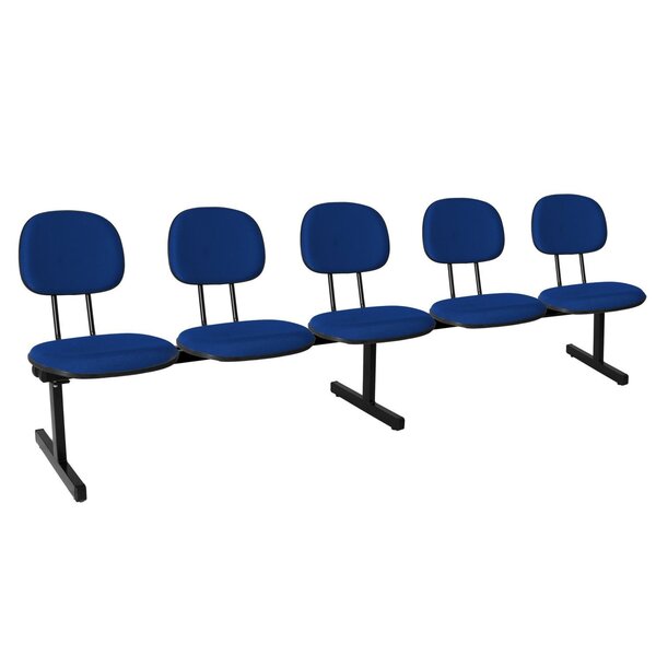 Cadeira Escritório Longarina 5 Lugares Estofada Ecoflex Azul