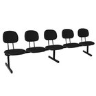 Cadeira Escritório Longarina 5 Lugares Estofada Ecoflex Preto
