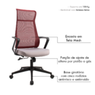 Cadeira Escritório Presidente Preta Vermelha e Cinza Austin C