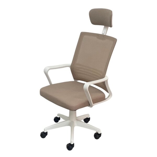 Cadeira Escritório Presidente Tela Mesh Lyon Branco/bege