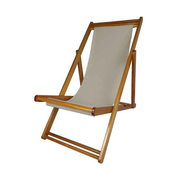 Cadeira Espreguiçadeira De Madeira -veneza - Lona - Bege