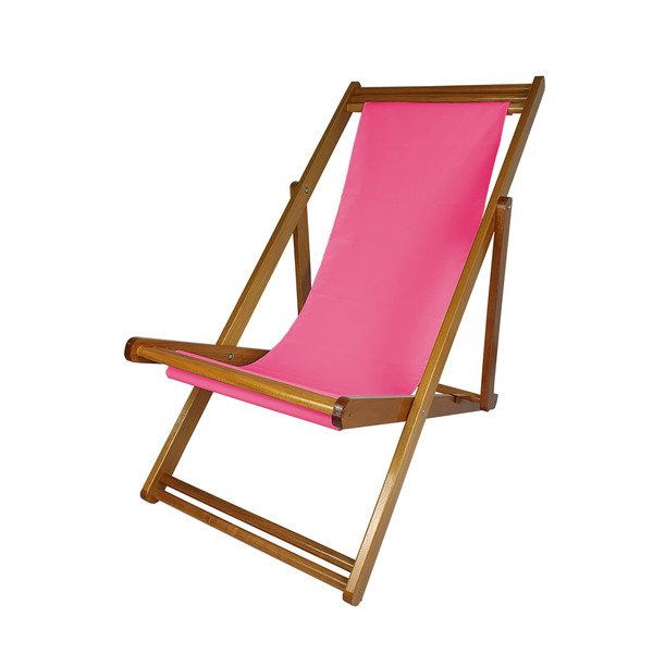 Cadeira Espreguiçadeira De Madeira -veneza - Lona - Rosa Pink