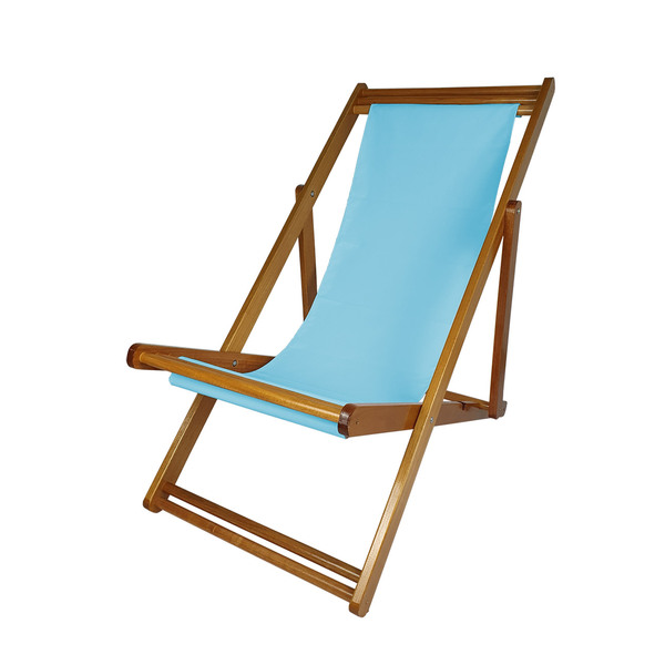 Cadeira Espreguiçadeira De Madeira - Veneza - Lona - Azul Bebê