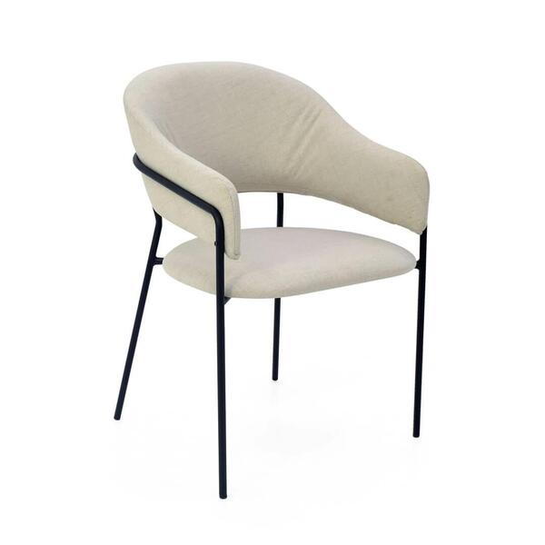 Cadeira Estofada  Linho Natural Com Estrutura De Aço Preta Ei