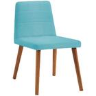 Cadeira Estofada Base Madeira F58 Linho Azul Turquesa Dmobili