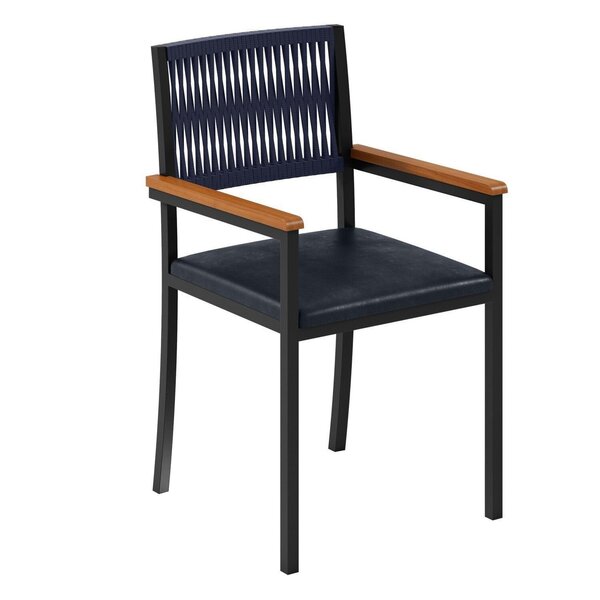 Cadeira Estofada Braços Em Madeira Maciça Barcelona Azul