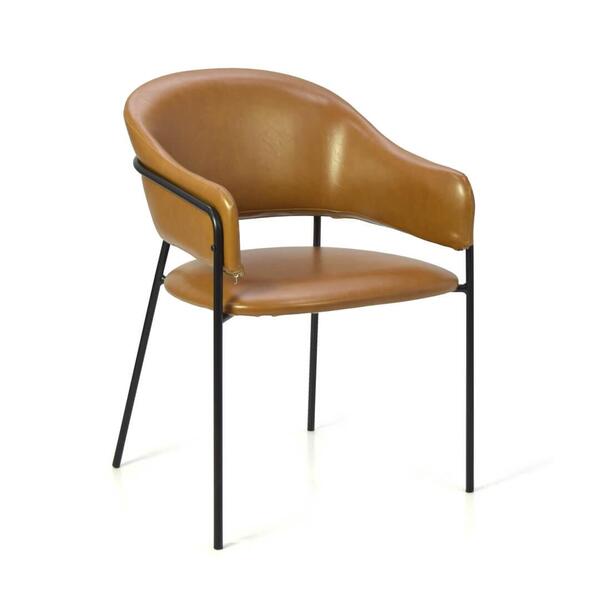 Cadeira Estofada Courino Câmel Com Estrutura De Aço Preta Eis