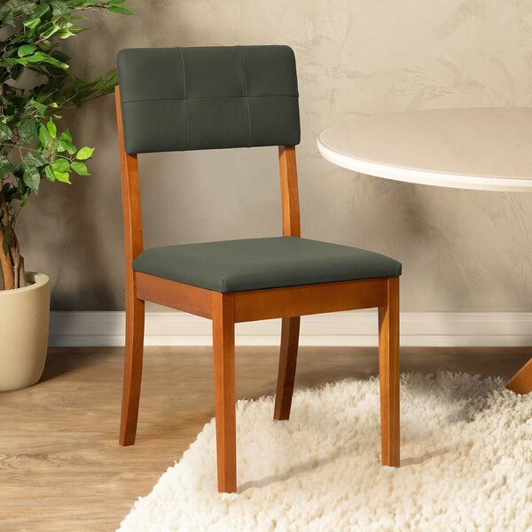 Cadeira Estofada Tiê Cabecasa Madeiraoriginals Amêndoa/verde