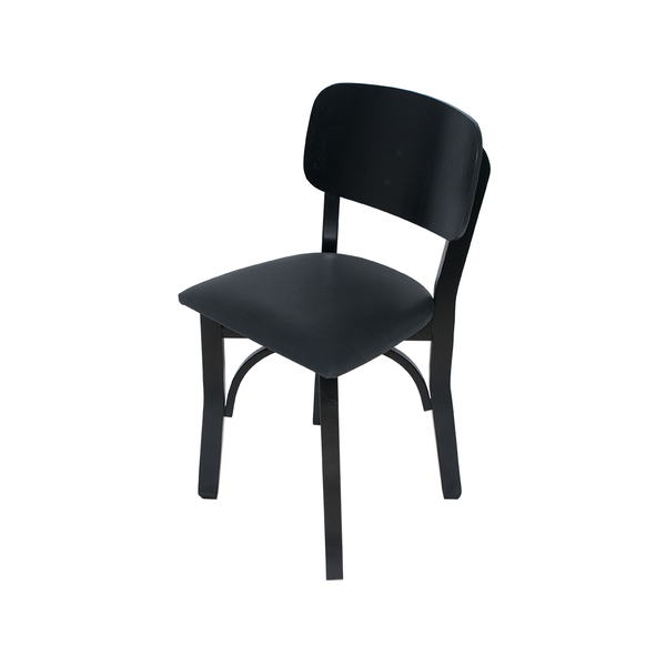 Cadeira Fixa Anatômica Preta Em Madeira Maciça Estofada Preta