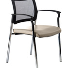 Cadeira Fixa Base Cromada E Tela Mesh Linha Prisma Bege Marrom