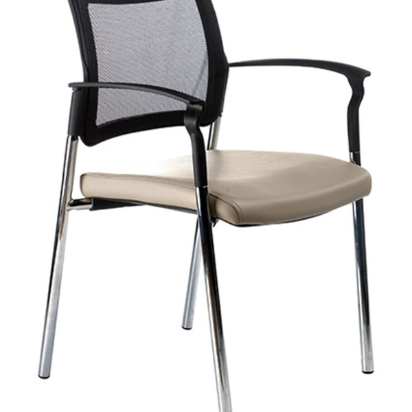 Cadeira Fixa Base Cromada E Tela Mesh Linha Prisma Bege Marrom