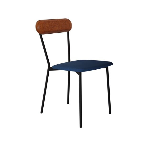 Cadeira Fixa Estofada Vintage Emília Azul/caramelo/preto