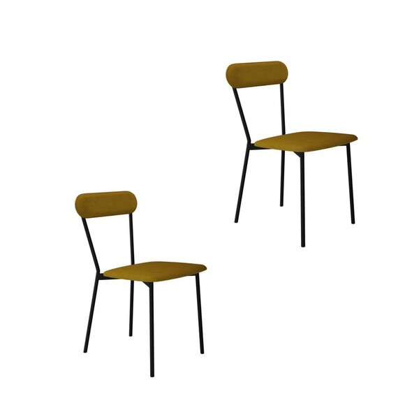 Cadeira Fixa Estofada Vintage Emília Com 2 Unidades Mostarda