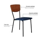 Cadeira Fixa Estofada Vintage Retrô Azul/caramelo/preto Fosco