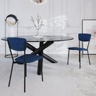 Cadeira Fixa Estofada Vintage Retrô Azul/preto Fosco