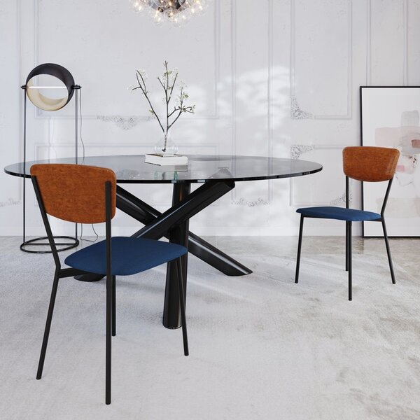 Cadeira Fixa Estofada Vintage Retrô Com 2 Unidades Azul /cara