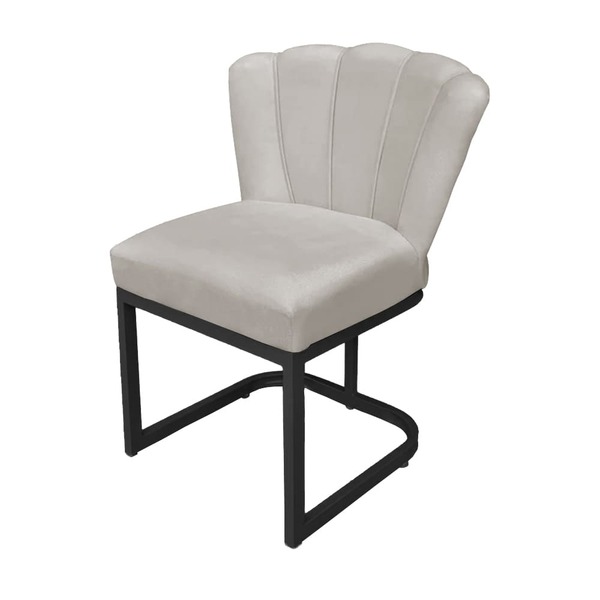 Cadeira Flor Base Industrial Preta Veludo - Vallisa Decor Bege