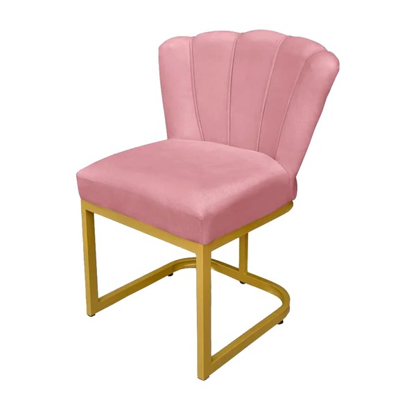 Cadeira Flor Para Escritório Veludo Rosa Base Dourada - Valli